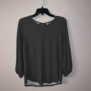 Black and white polkadot long sleeve blouse medium Adrianna Papell